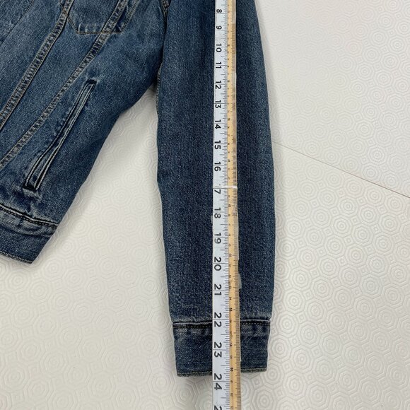 LEVI'S Premium Big E Denim Sherpa Lined Snap Button Front Trucker Jacket Women S - Picture 8 of 14